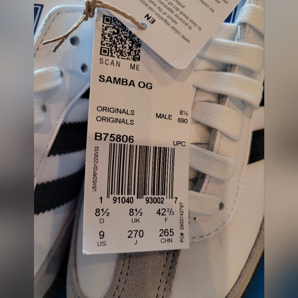 adidas Samba Men’s Sneakers in White, Black and Gray Suede - Picture 2 of 5